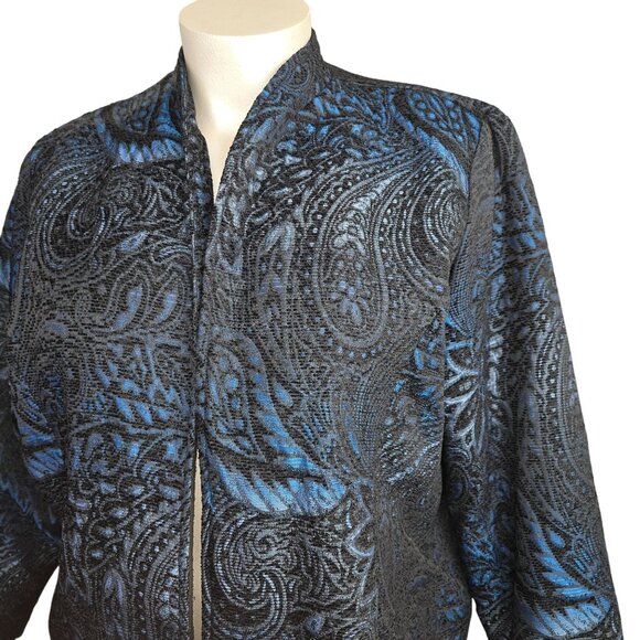 Womens Paisley Patterned Long Sleeve Jacket Blue and Black Plus Size 3X JJ4048 - Picture 2 of 9